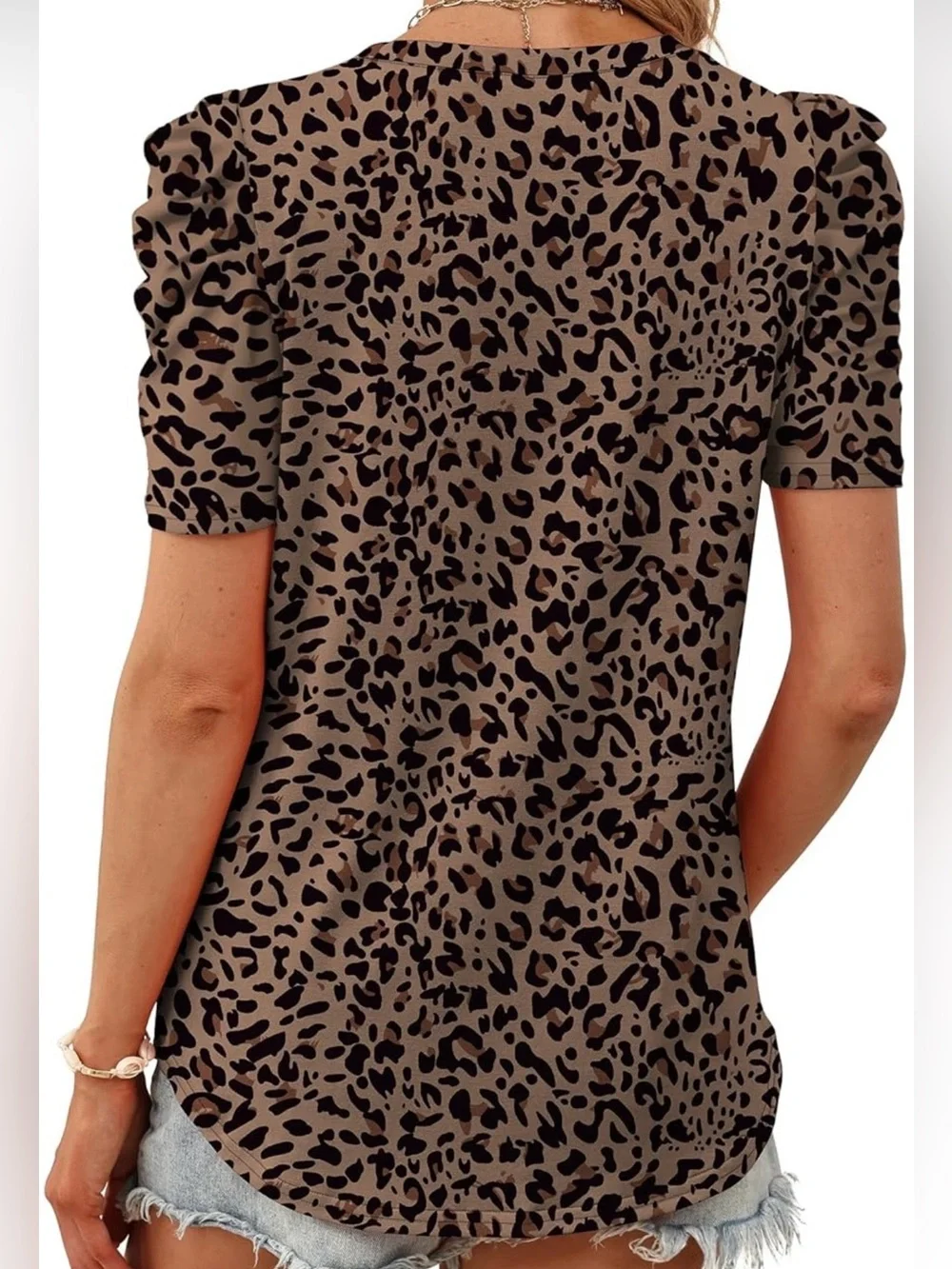Leopard Print Puff-Sleeve Top in Brown - Picture 3 of 4